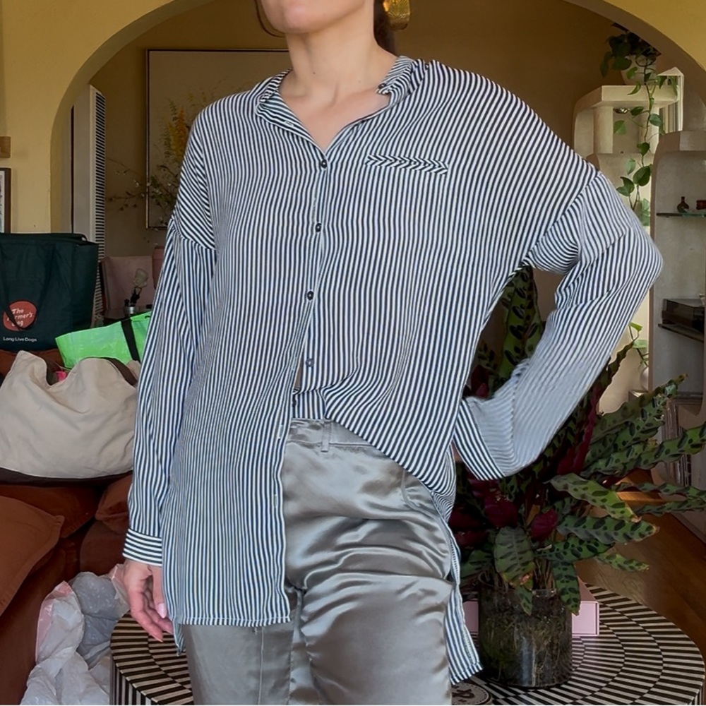 Nasty Gal Navy and White Striped Blouse